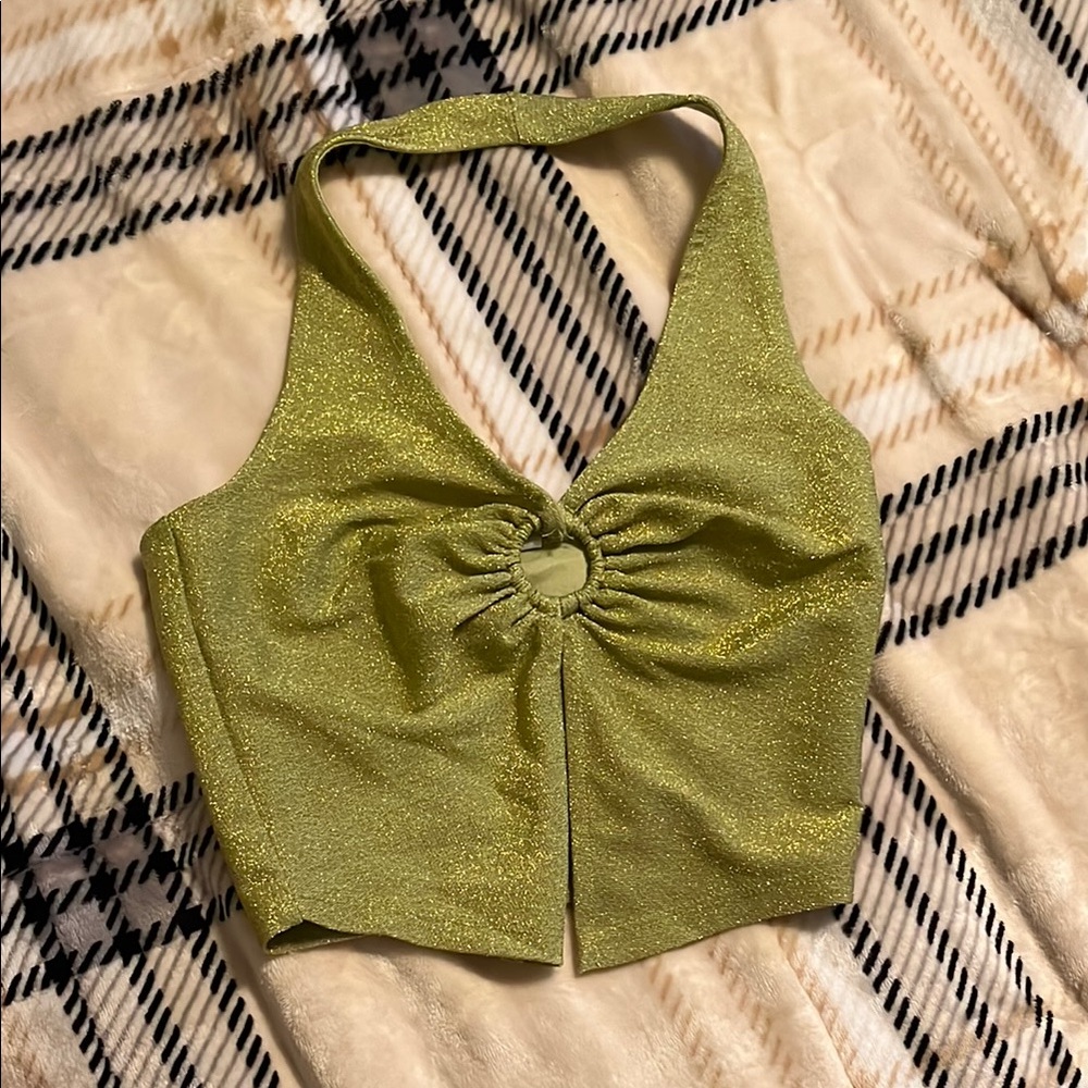 Shimmering Olive Green Halter Top